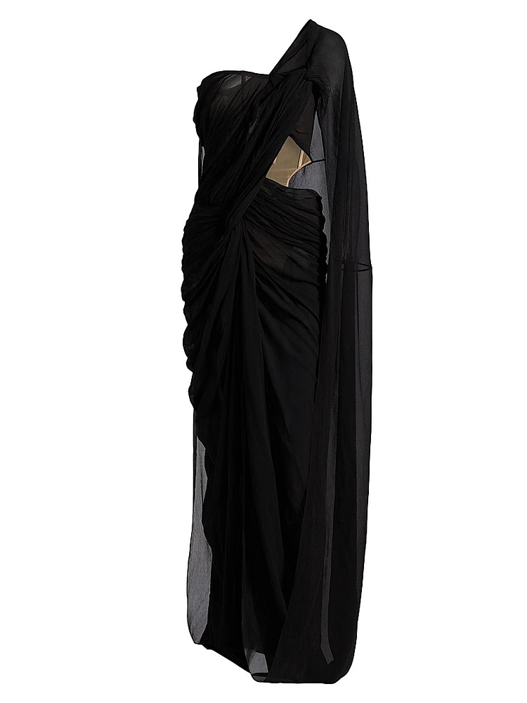 Asymmetric Draped Crepon Gown