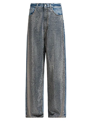Hotfix Crystals Mid-Rise Wide-Leg Jeans