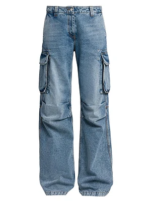Vintage Wash Mid-Rise Cargo Flared Jeans