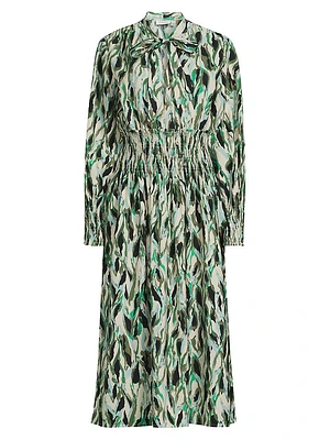 Nomina Printed Smocked Midi-Dress