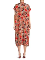 Olivian Floral Surplice Shift Midi-Dress