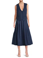 Siffa Pleated Cotton Midi-Skirt