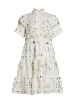 Botanical Short-Sleeve Mini Shirtdress