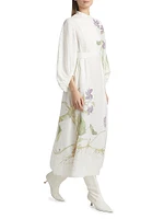 Botanical Tie-Waist Midi-Dress