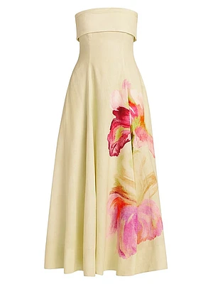 Melody Floral Linen-Blend Sleeveless Midi-Dress