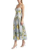 Makenna Floral Linen Drop-Waist Midi-Dress