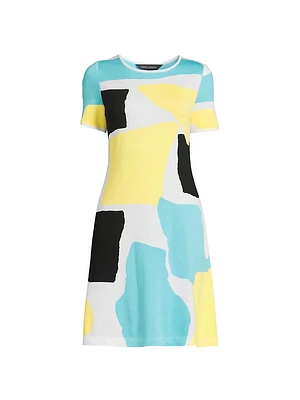 Abstract Boatneck A-Line Dress