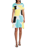 Abstract Boatneck A-Line Dress