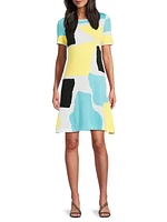 Abstract Boatneck A-Line Dress