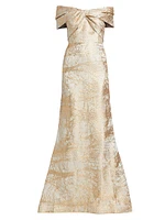 Metallic Jacquard Off-The-Shoulder Mermaid Gown