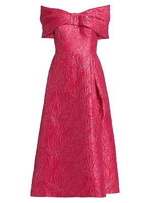 Metallic Jacquard Off-The-Shoulder Cocktail Dress