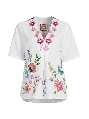 Maureen Embroidered Linen Blouse