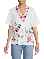 Maureen Embroidered Linen Blouse