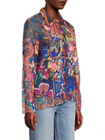 Mazzy Printed Mesh Button-Front Shirt