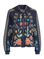 Embroidered Cotton Zip-Front Hoodie