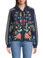 Embroidered Cotton Zip-Front Hoodie