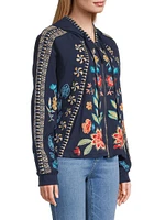 Embroidered Cotton Zip-Front Hoodie