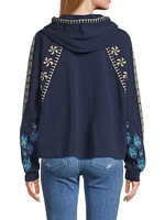 Embroidered Cotton Zip-Front Hoodie