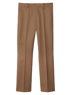 Pleated Cotton Straight-Leg Pants