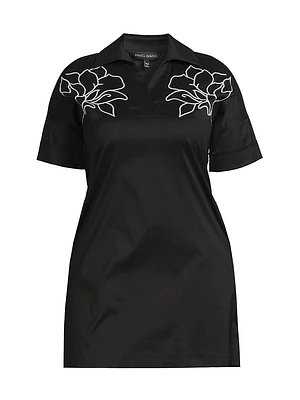 Floral-Embroidered Stretch-Cotton Minidress