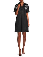 Floral-Embroidered Stretch-Cotton Minidress