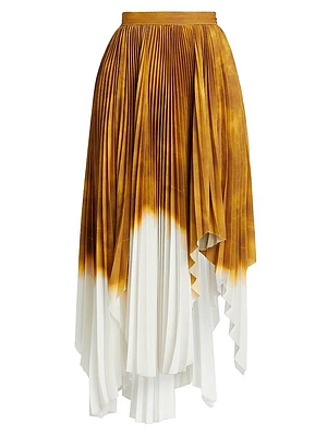 Painted Stripe Pleated Asymmetrical Midi-Skirt