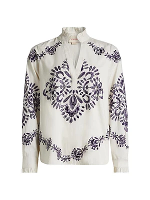Celestina Embroidered Cotton V-Neck Blouse