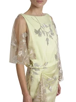 Metallic Floral Draped Column Gown