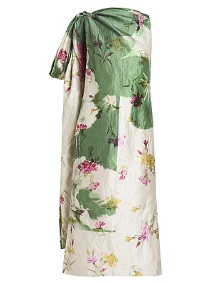 Floral Draped Bow Cocktail Dress
