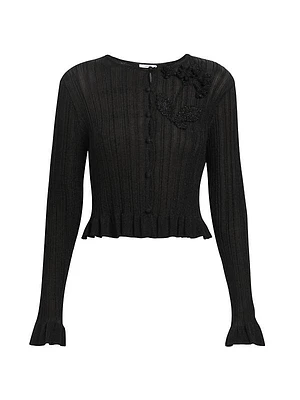 Beaded Appliqué Plissé Cardigan