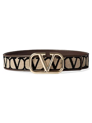 Toile Iconography Fabric Belt with Leather Details 40MM