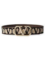 Toile Iconography Fabric Belt with Leather Details 40MM