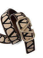 Toile Iconography Fabric Belt with Leather Details 40MM