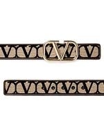 Toile Iconography Fabric Belt with Leather Details 40MM
