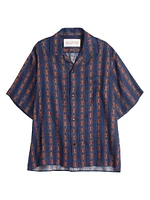 Linen Bowling Shirt with Voyage Imaginaire Print