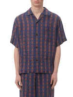 Linen Bowling Shirt with Voyage Imaginaire Print