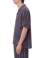 Linen Bowling Shirt with Voyage Imaginaire Print