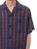 Linen Bowling Shirt with Voyage Imaginaire Print