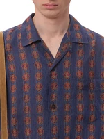 Linen Bowling Shirt with Voyage Imaginaire Print