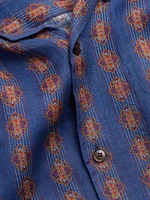 Linen Bowling Shirt with Voyage Imaginaire Print