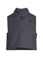 Stretch Denim Mock Turtleneck Crop Top