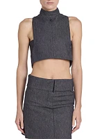 Stretch Denim Mock Turtleneck Crop Top