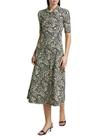 Floral Squiggle A-Line Polo Dress