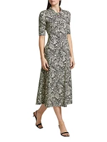 Floral Squiggle A-Line Polo Dress