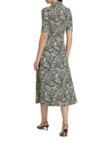 Floral Squiggle A-Line Polo Dress