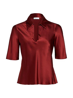 Bias Silk Split Neck Polo Top