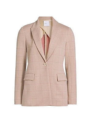 Plaid Stretch Cotton Peak-Lapel Jacket