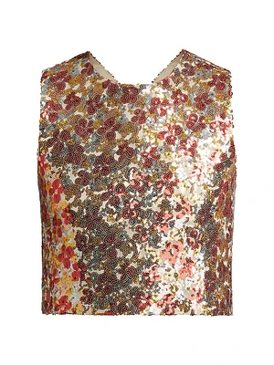 Floral-Sequined Crisscross Back Crop Top