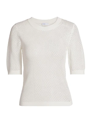 Cotton Mesh Crop Short-Sleeve Sweater