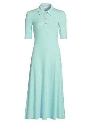 Rib-Knit Cotton A-Line Polo Dress